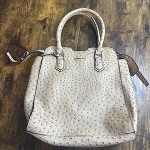 Purse London Fog Faux Ostrich Dual Handle Satchel Handbag Tan Beige